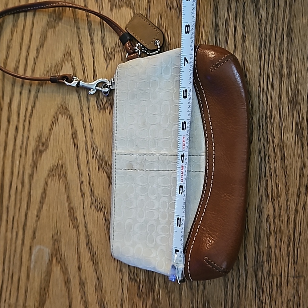 Coach Cream Signature wristlet with brown leather trim - Picture 8 of 13